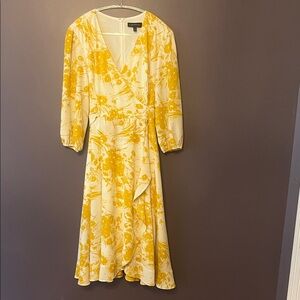 Lane Bryant Yellow and White Floral Faux Wrap Dress size 14